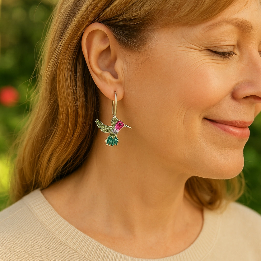 Pendientes Brillantes de Colibrí Colorido
