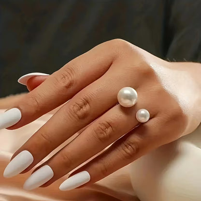 Anillo Ajustable Elegante Doble Perla