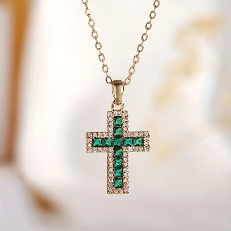 Collar Cruz de Esmeralda Solene | Oro