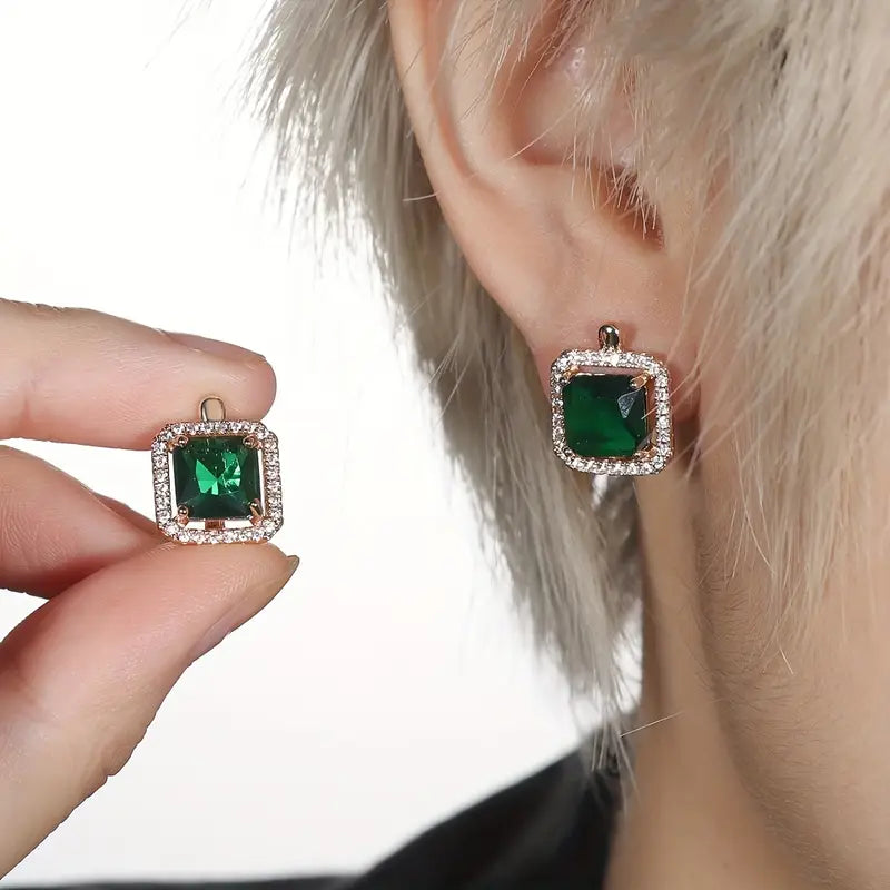 Aretes de Circonita Cúbica Verde Dorada | Oro