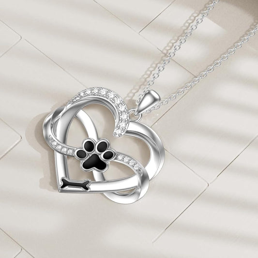 Collar de Infinito, Corazón y Pata en Plata de Ley 925 con Zirconia