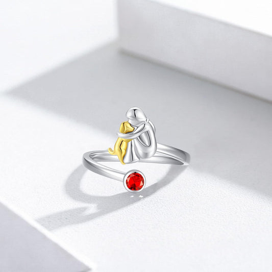 Anillo de Perro y Niña en Plata de Ley