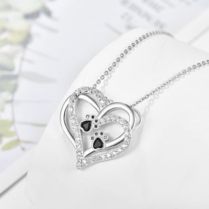 Collar de Corazón de Pata de Perro con Zirconia