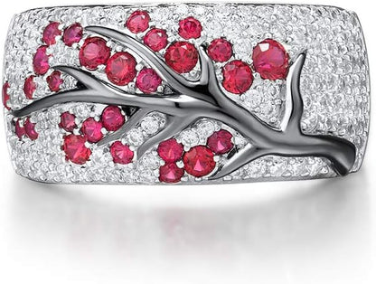 Anillo Árbol Florido de Rubí | Oro Blanco