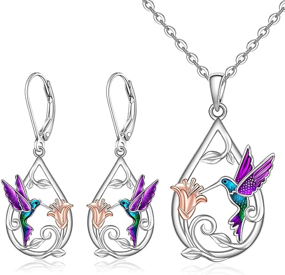Collar de Colibrí para Mujer con Pendientes de Regalo