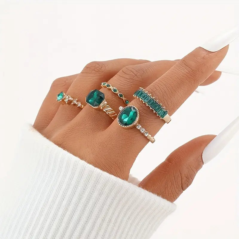 Set de Anillo de Esmeralda Exquisita Zarina | Oro