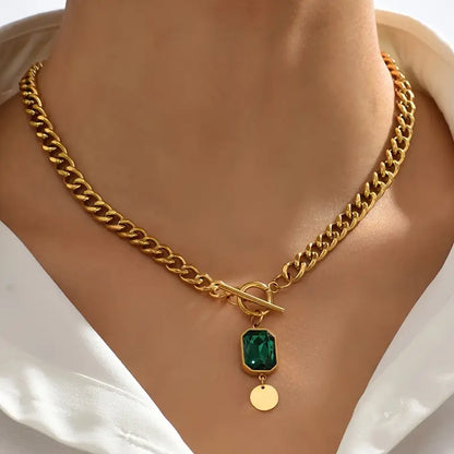 Collar Colgante de Esmeralda con Cadena Gruesa | Oro