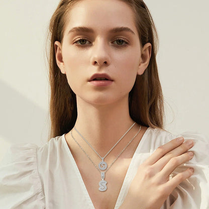 Set de Collar Inicial de Letra Pavé | Oro Blanco