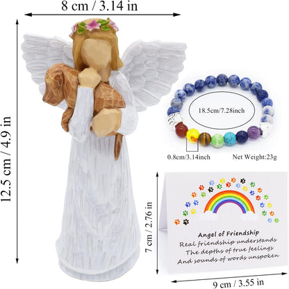 Set de Regalo Conmemorativo para Perro con Figura de Ángel de la Amistad y Pulsera Chakra del Puente Arcoíris