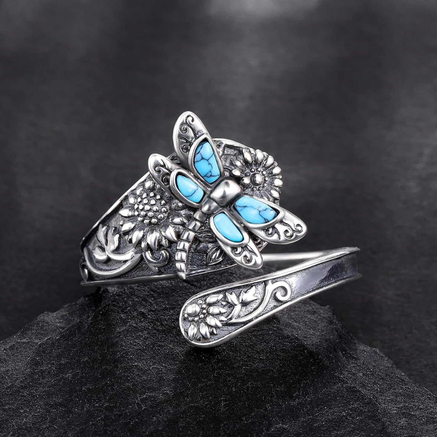 Anillo Vintage Boho de Cuchara en Plata de Ley con Turquesa