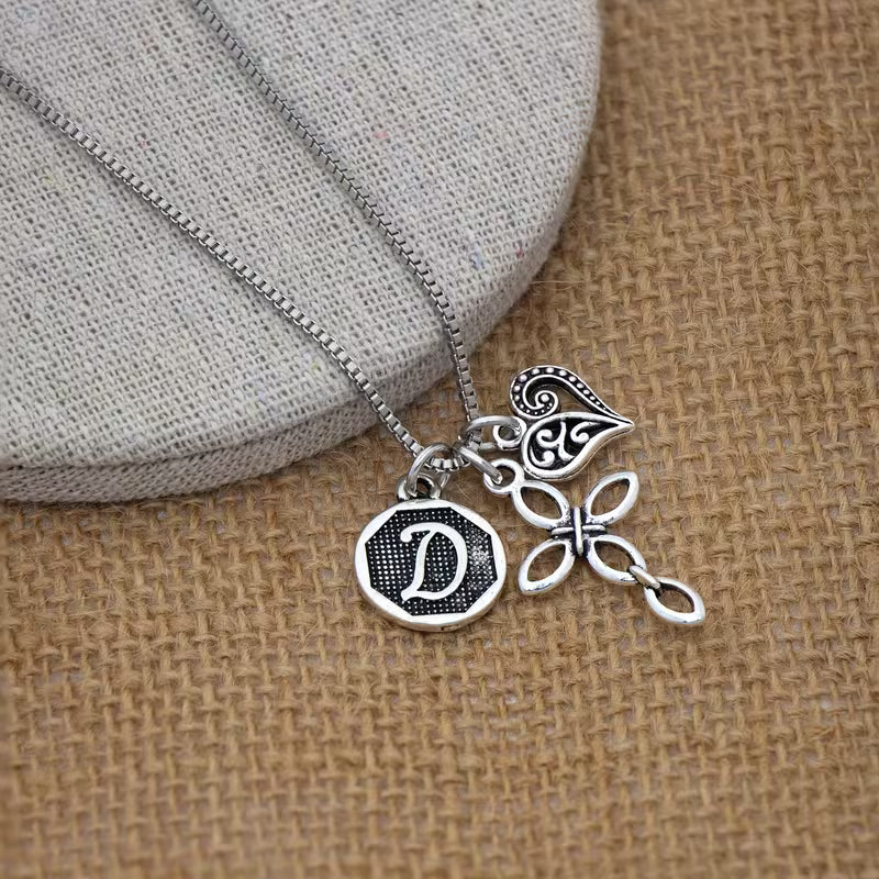 Collar Corazón y Cruz con inicial
