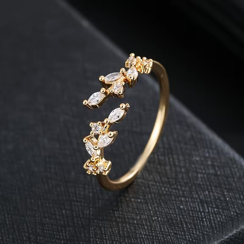 Anillo Elegante Hoja con Zirconia Ajustable