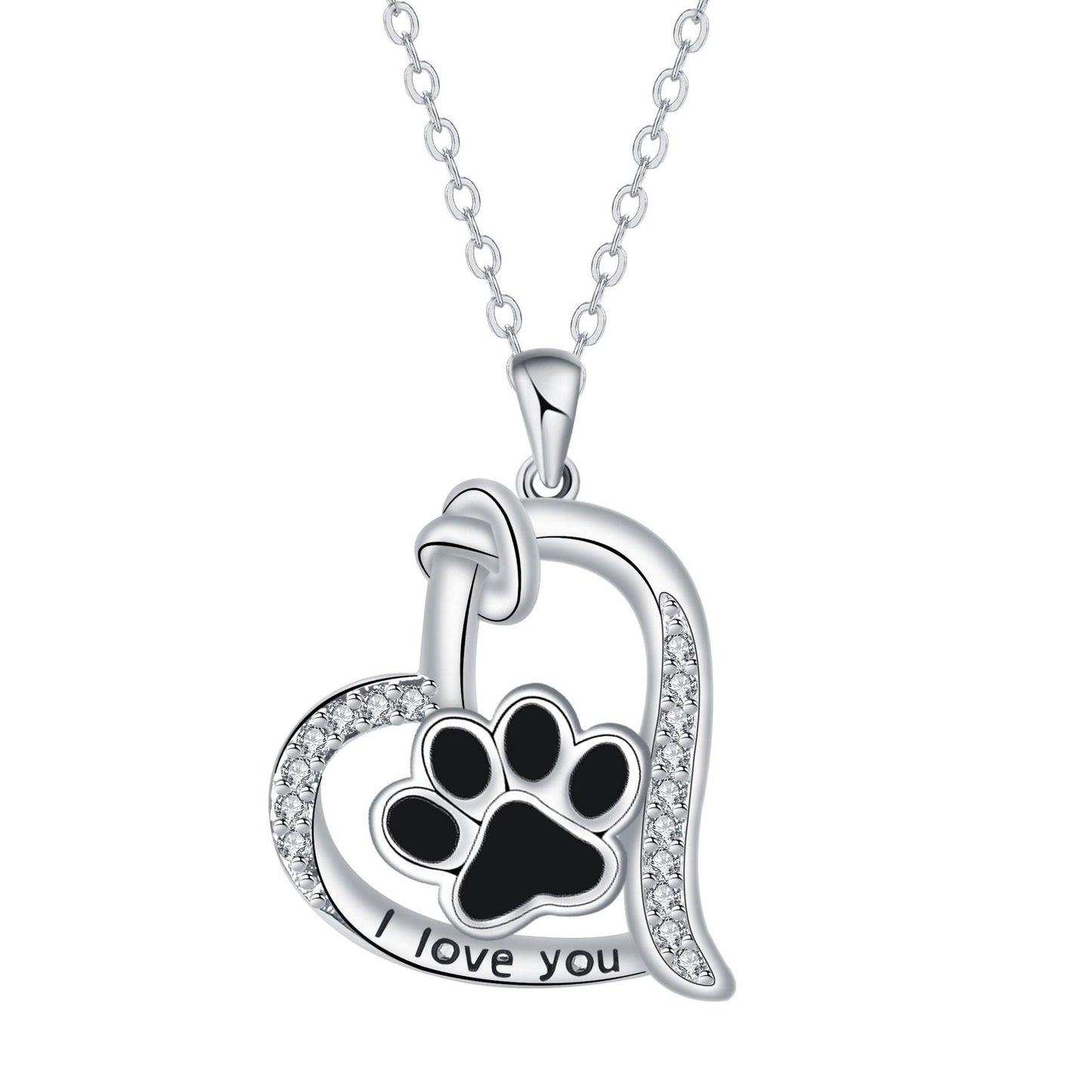 Collar de Huella de Pata de Perro en Forma de Corazón con Zirconia