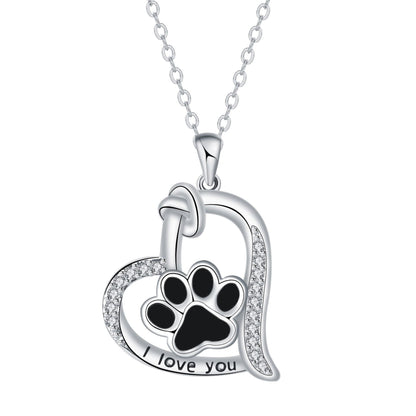 Collar de Huella de Pata de Perro en Forma de Corazón con Zirconia