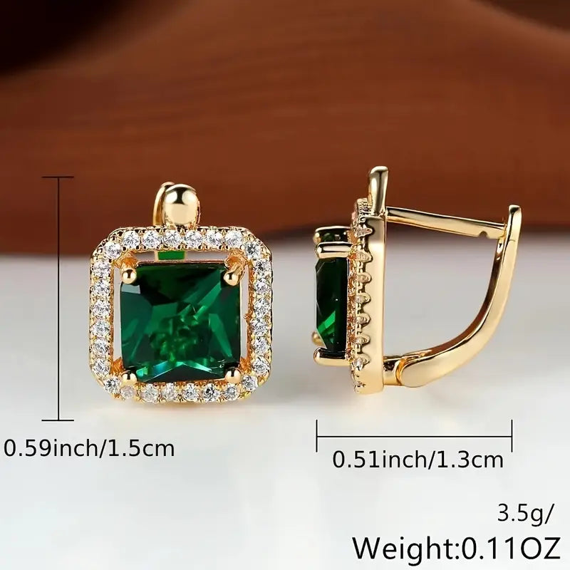 Aretes de Circonita Cúbica Verde Dorada | Oro
