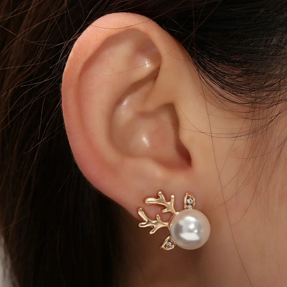 Pendientes de Perla de Reno Navideños