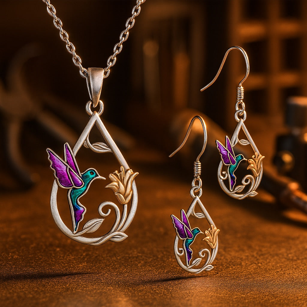 Collar de Colibrí para Mujer con Pendientes de Regalo