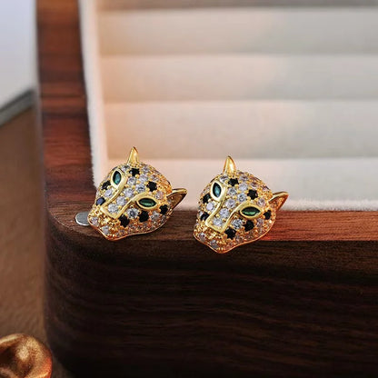 Pendientes de Declaración de Leopardo con Cristales Coloridos