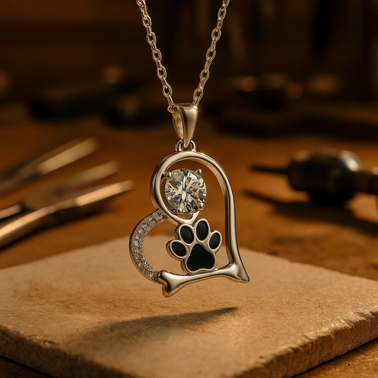 Collar de Huella de Pata y Hueso de Perro Hecho a Mano con Zirconia