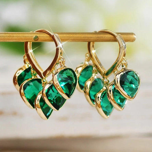 Pendientes de Hoja de Oro Verde
