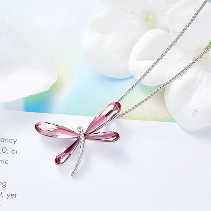 Collar de Libélula Rosa de Cristal