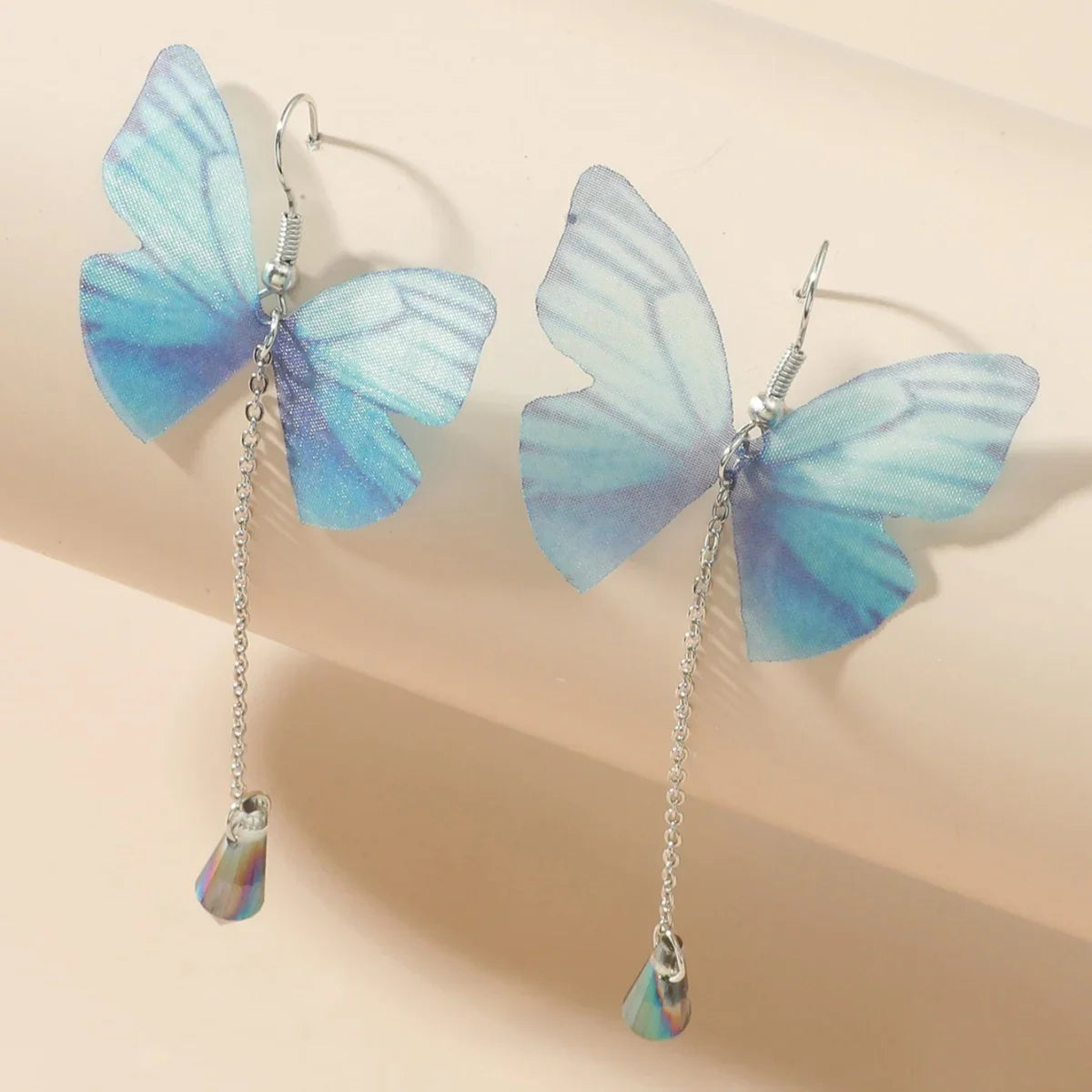 Pendientes de Cristal de Mariposa Azul con Borlas
