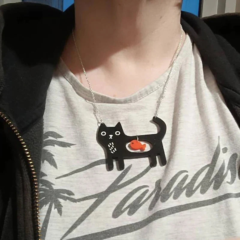 Collar Acrílico Caprichoso de Gato y Pez