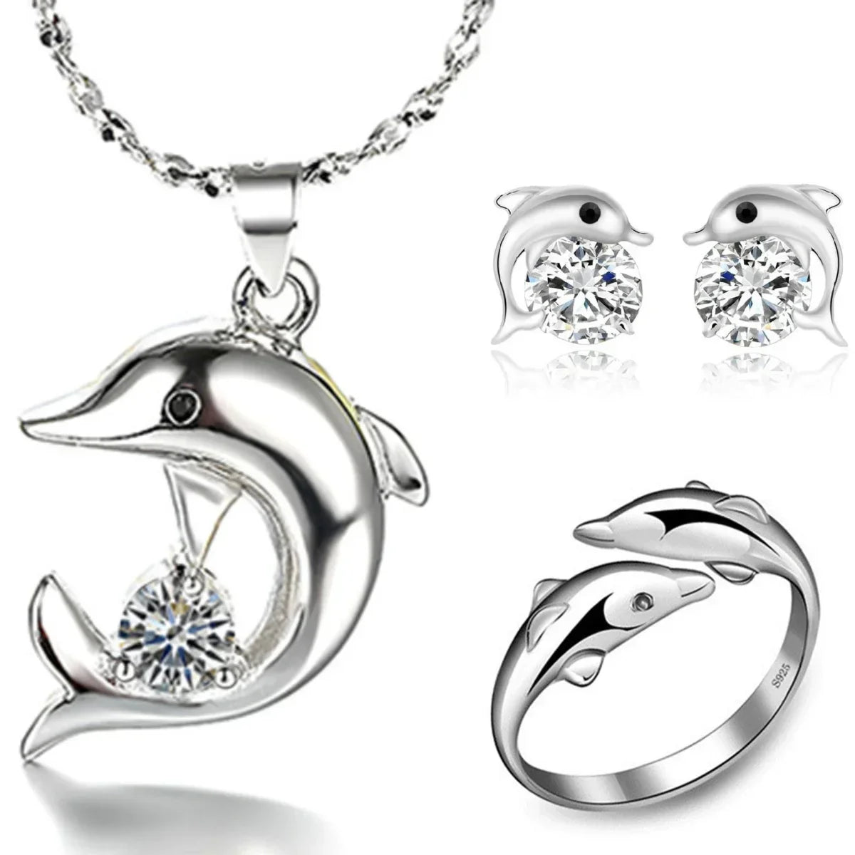 Set de Joyería de Delfín en Plata de Ley