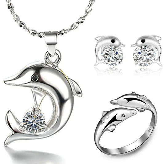 Set de Joyería de Delfín en Plata de Ley