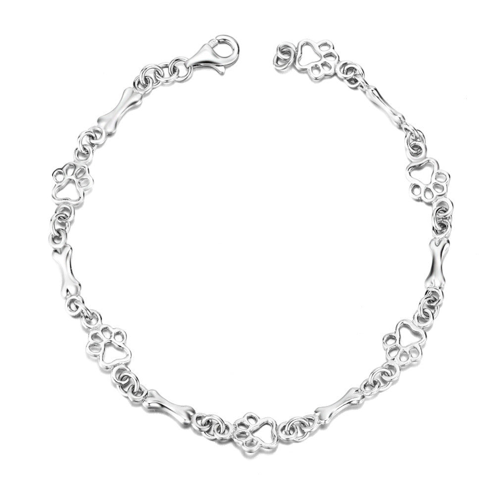 Pulsera de Brazaletes de Pata de Perro y Hueso en Plata Pura