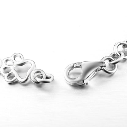 Pulsera de Brazaletes de Pata de Perro y Hueso en Plata Pura