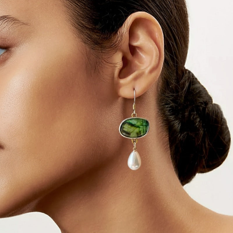 Pendientes Vintage de Piedras Naturales en Plata