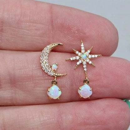 Pendientes Luna y Estrella de Oro y Ópalo