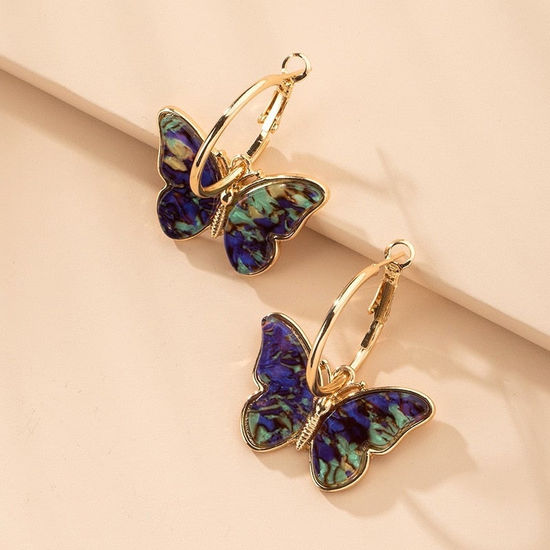 Pendientes de Mariposa de Cristal con Esmalte Pintado a Mano