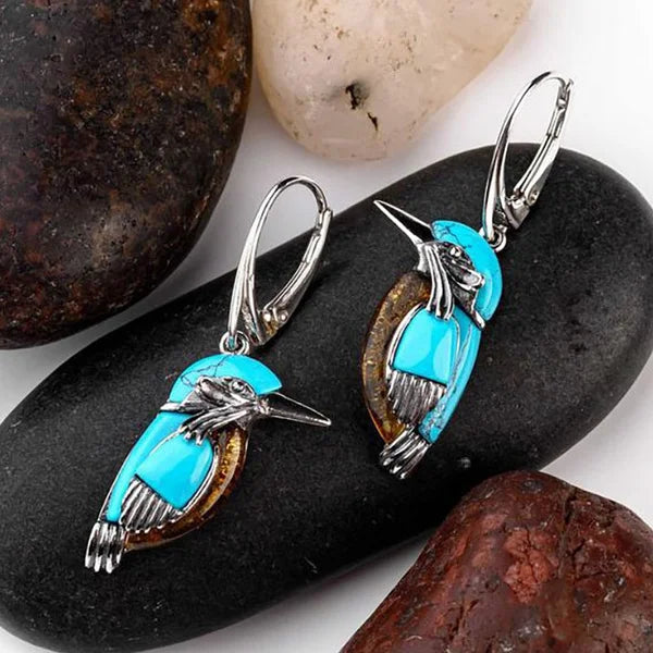 Pendientes de Colibrí Azul con Esmalte