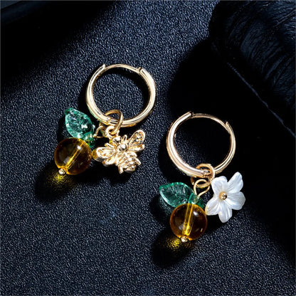 Pendientes de Aro de Abeja y Flor de Naranjo