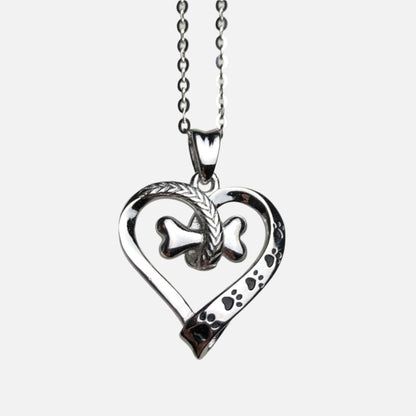 Collar de Pata de Perro y Corazón en Acero Inoxidable