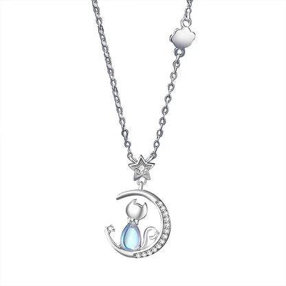 Collar de Gato y Luna en Plata de Ley
