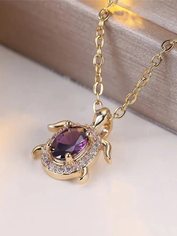 Collar de Tortuga con Cristal Púrpura