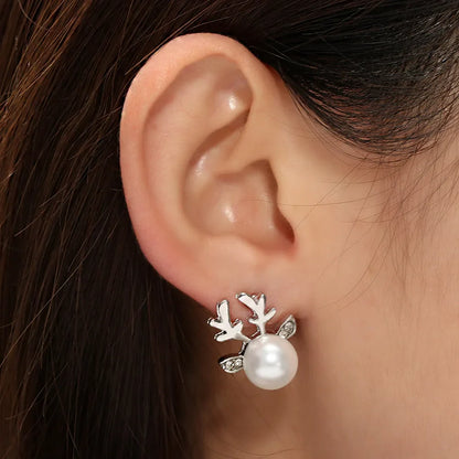Pendientes de Perla de Reno Navideños