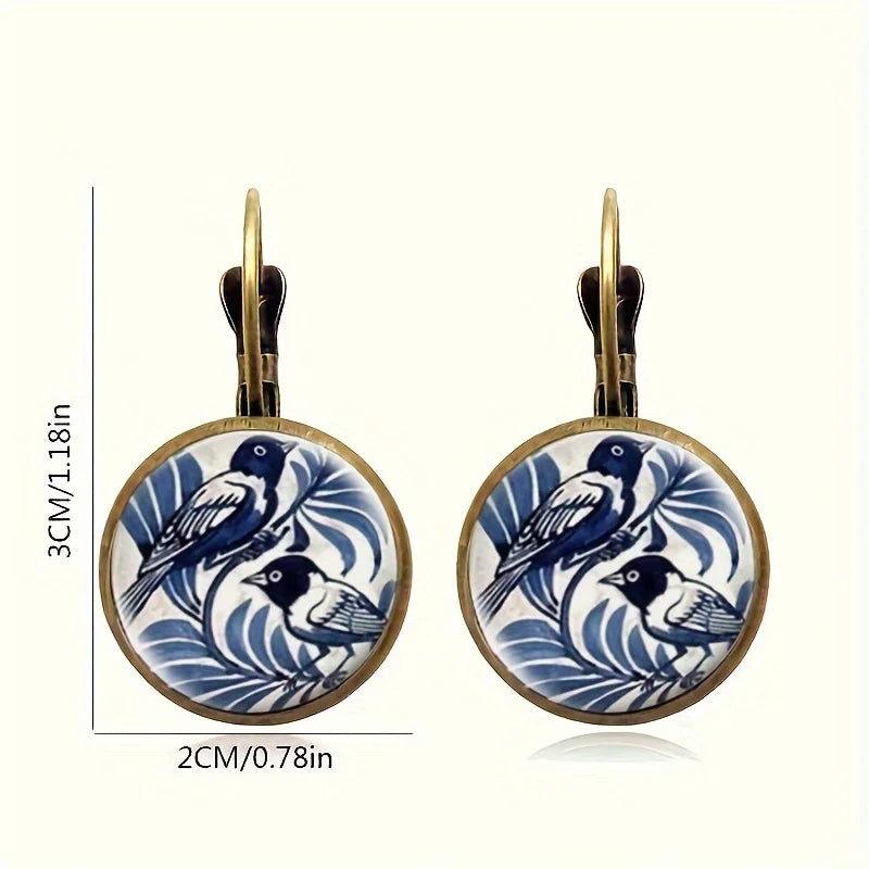 Pendientes de Cúpula de Vidrio de Urraca Azul Vintage