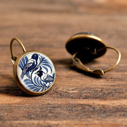 Pendientes de Cúpula de Vidrio de Urraca Azul Vintage