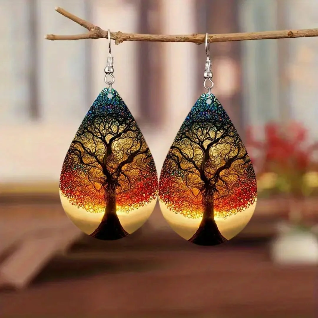 Pendientes Colgantes de Árbol de la Vida Colorido