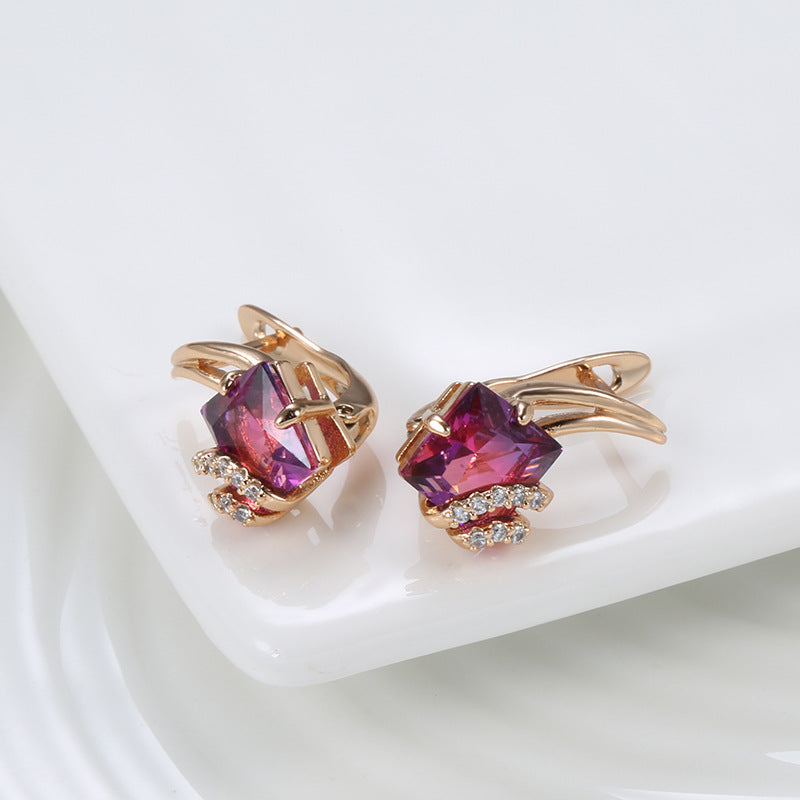 Aretes de Cristal Cuadrado Carmesí | Oro Rosa