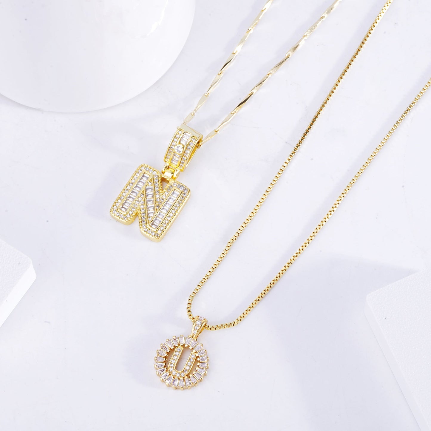 Set de Collar Inicial de Letra Pavé | Oro