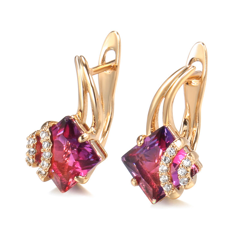 Aretes de Cristal Cuadrado Carmesí | Oro Rosa