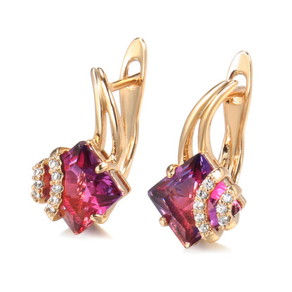 Aretes de Cristal Cuadrado Carmesí | Oro Rosa