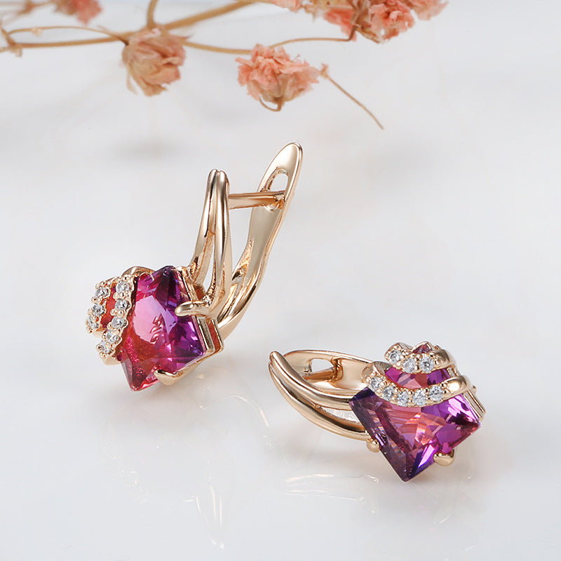 Aretes de Cristal Cuadrado Carmesí | Oro Rosa