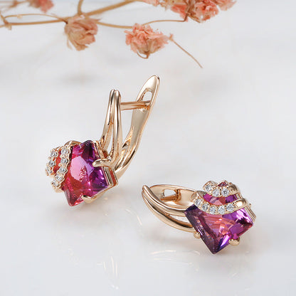 Aretes de Cristal Cuadrado Carmesí | Oro Rosa