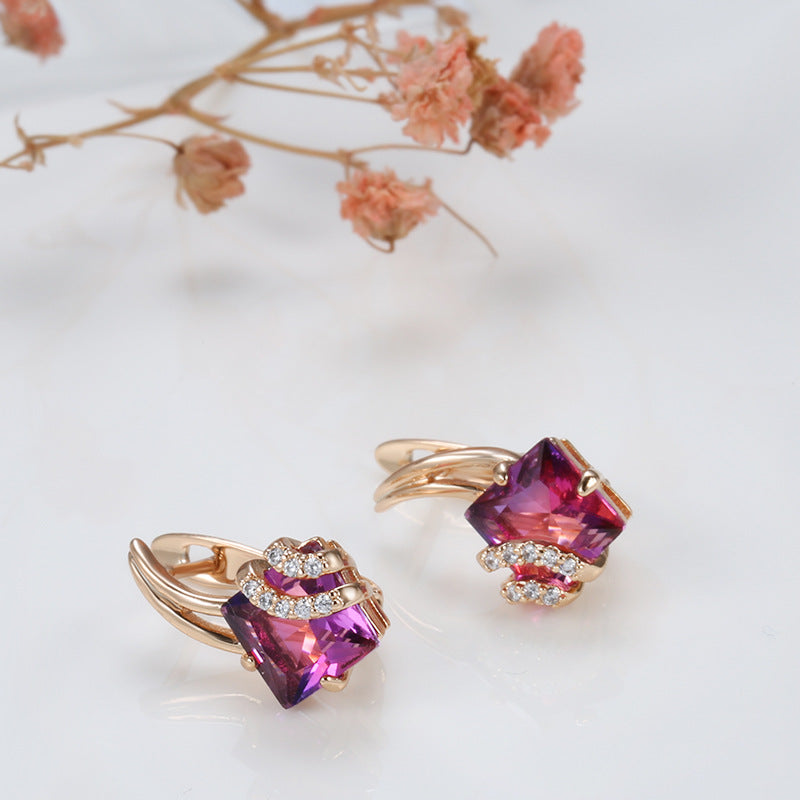 Aretes de Cristal Cuadrado Carmesí | Oro Rosa